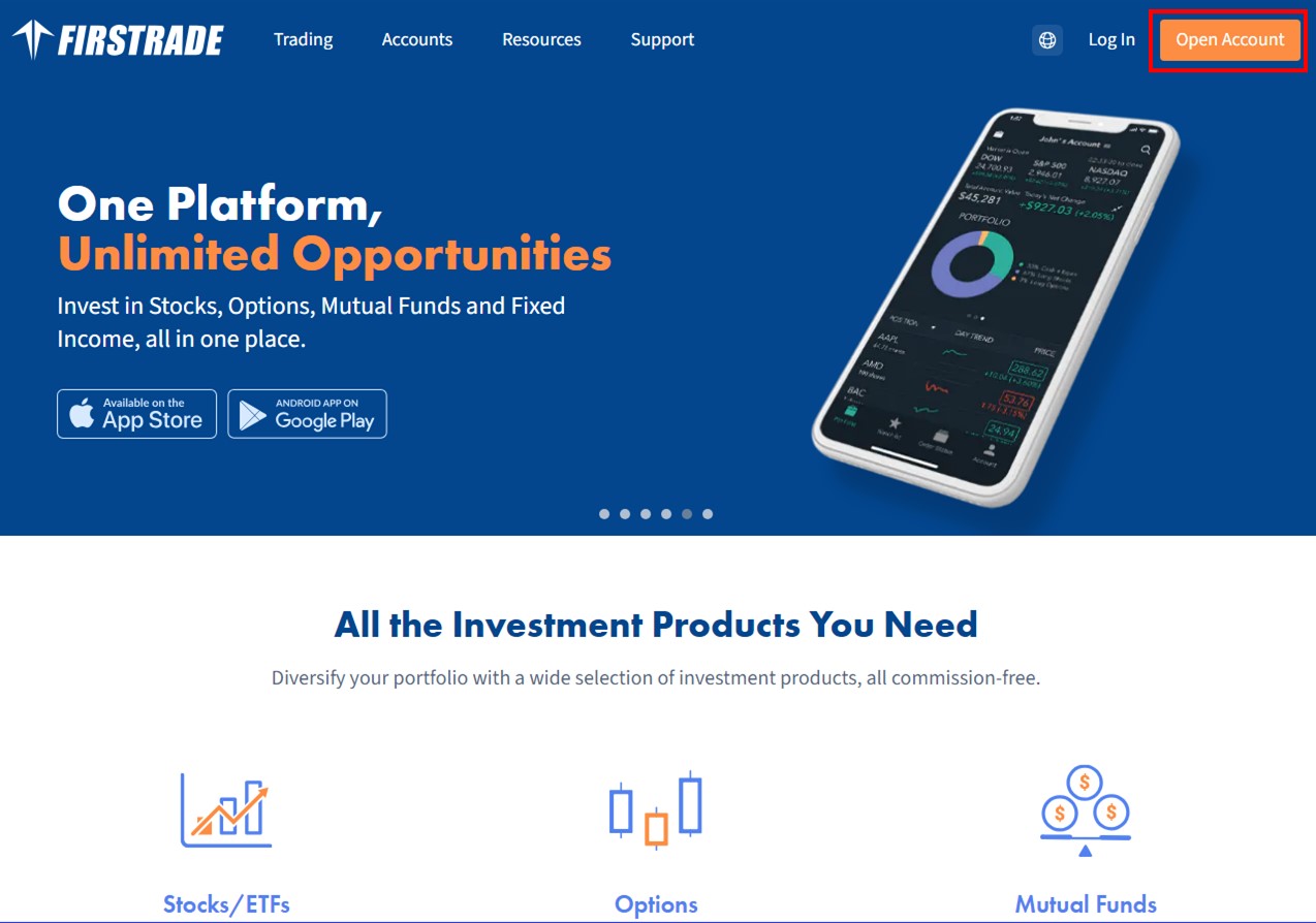 Firstradeのトップページ